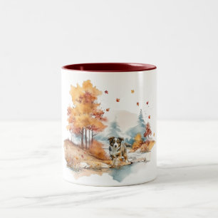 Akvarell Höst Hund Design- Australian Shepherd Två-Tonad Mugg
