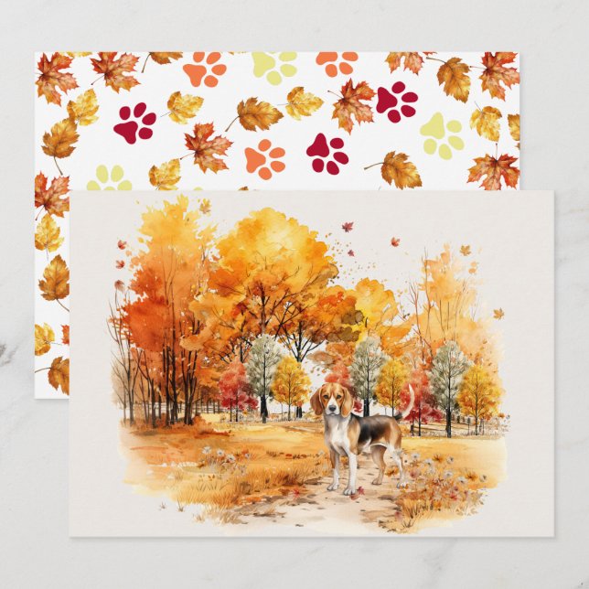 Akvarell Höst Hund Design- Beagle Kort (Fram/baksida)
