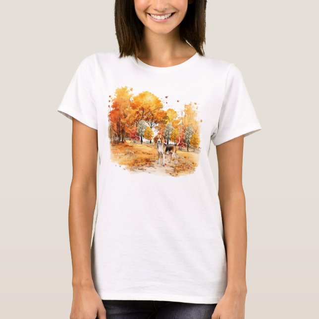 Akvarell Höst Hund Design- Beagle T Shirt (Framsida)