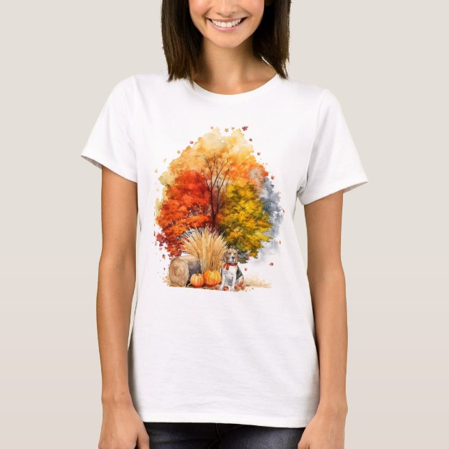 Akvarell Höst Hund Design- Beagle T Shirt (Framsida)