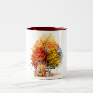 Akvarell Höst Hund Design - Corgi Två-Tonad Mugg