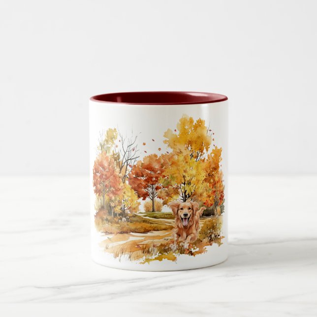 Akvarell Höst Hund Design- Golden Retriever Två-Tonad Mugg (Center)