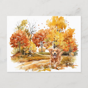 Akvarell Höst Hund Design- Golden Retriever Vykort