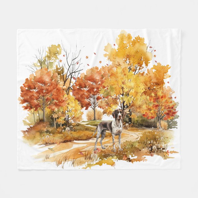 Akvarell Höst Hund Design- Tysk Pointer Fleecefilt (Framsidan (Horisontell))