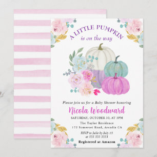 Akvarell Höst Pastell Färg Pumpor Baby Shower Inbjudningar