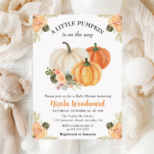 Akvarell Höst Pumpa och Kaktus Baby Shower Inbjudningar