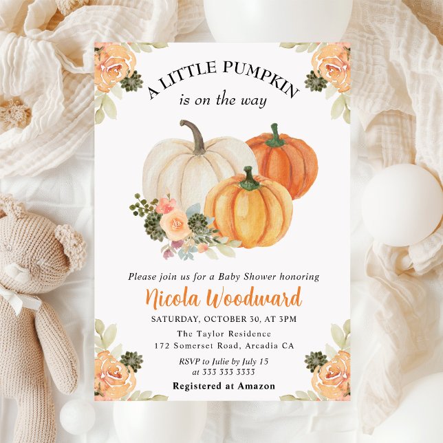 Akvarell Höst Pumpa och Kaktus Baby Shower Inbjudningar (Skapare uppladdad)