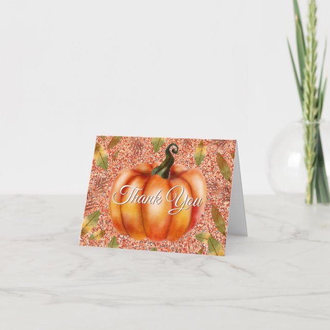 Akvarell Höst Pumpa Orange Glitter Tack Kort (Framsida)