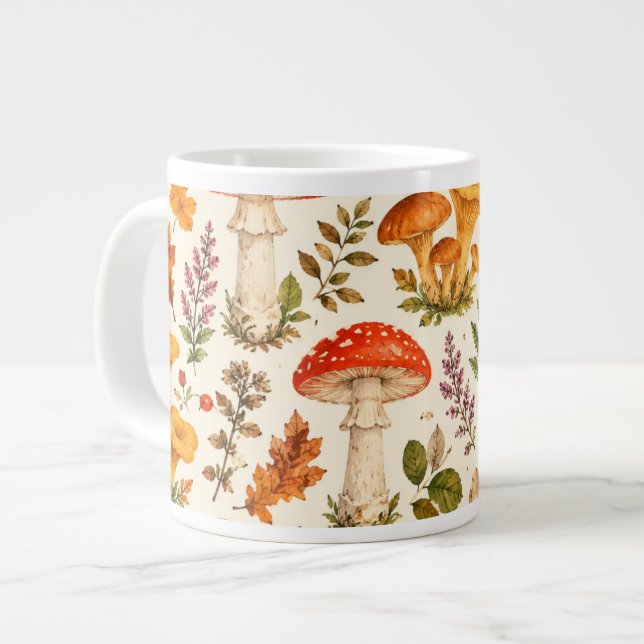 Akvarell Höst Svamp Mönster  Jumbo Mugg (Framsida vänster)