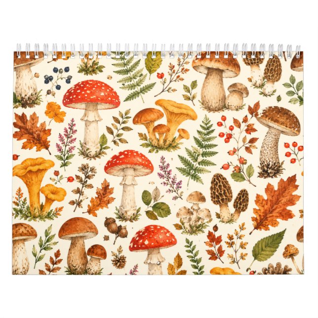 Akvarell Höst Svamp Mönster  Kalender (Omslag)