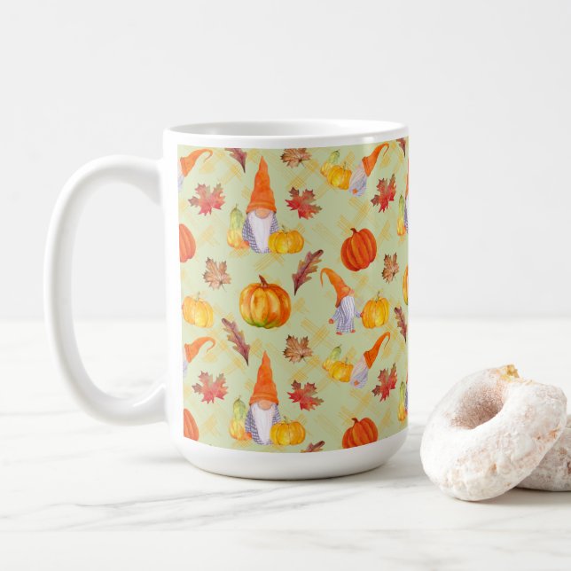 Akvarell Höst Tomtar, Pumpor Och Löv Kaffemugg (Med munk)