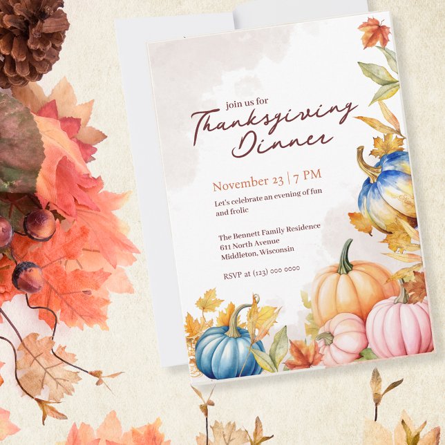 Akvarell Höst Vit Pumpa Vänner-Tackgiving Inbjudningar (Skapare uppladdad)