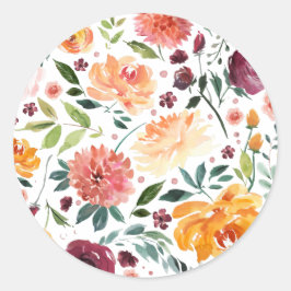 Akvarell Höstblommor Blommönster Runt Klistermärke
