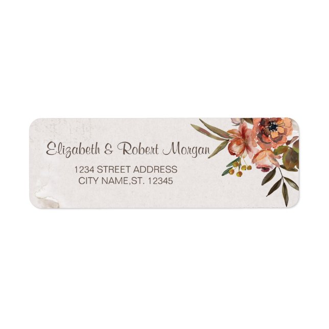 Akvarell Höstblommor Bröllop Returadress Etikett (Framsidan)