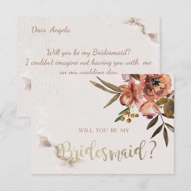 Akvarell Höstblommor Brudtärna Kort (Fram/baksida)