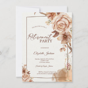 Akvarell höstblommor Champagne Pensionering Inbjudningar