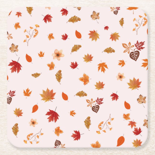 Akvarell Höstblommor Fall Botaniskt Mönster Underlägg Papper Kvadrat (Framsidan)
