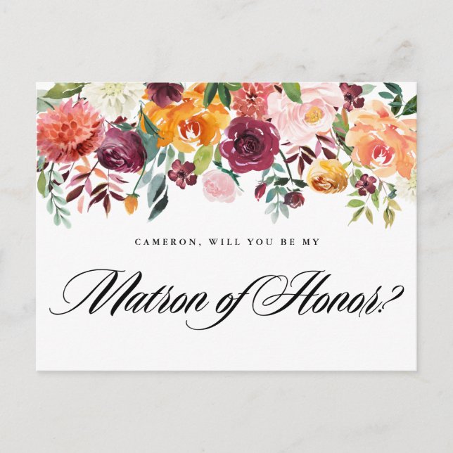 Akvarell Höstens Blommor Var Min Brudtillsyning Inbjudan Vykort (Framsida)