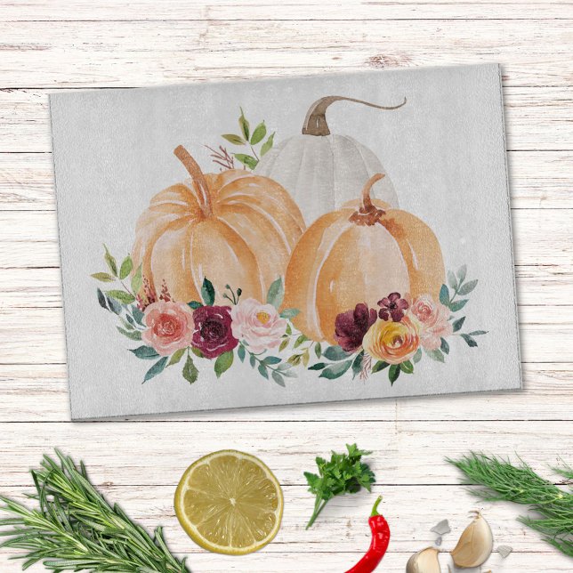 Akvarell Höstpumpor och Boho Blommor (In situ )