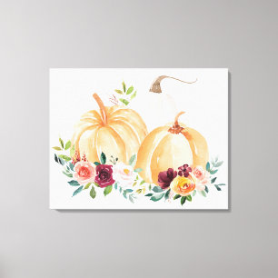 Akvarell Höstpumpor och Boho Blommor Canvastryck