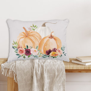 Akvarell Höstpumpor och Boho Blommor Prydnadskudde