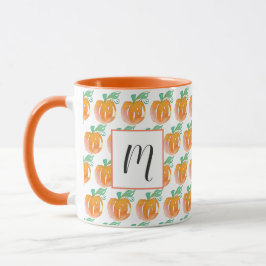 Akvarell Höstpumpor Orange Initial Namn Mugg