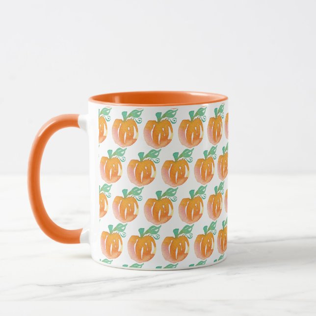Akvarell Höstpumpor Orange Mönster Mugg (Vänster)