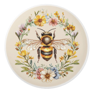 Akvarell Humla Blommig Krans Charm Keramik Knopp