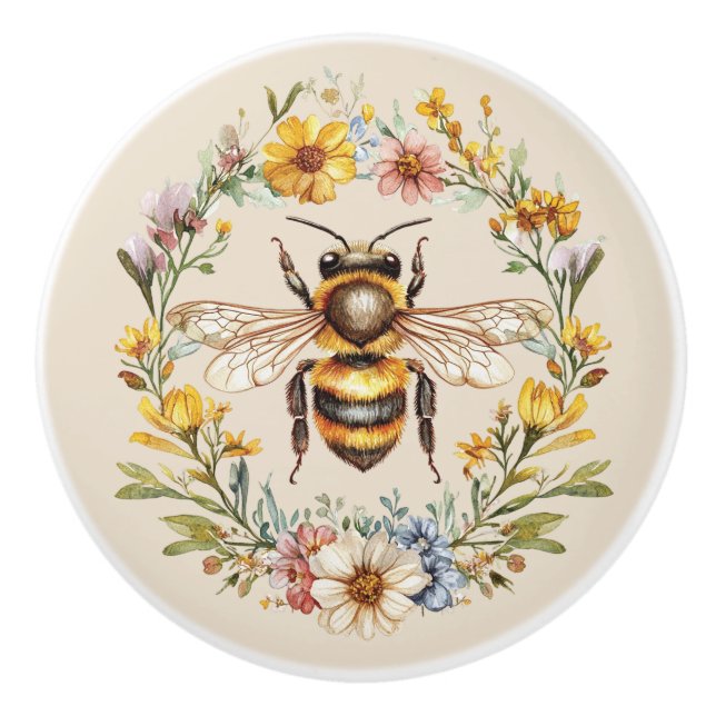 Akvarell Humla Blommig Krans Charm Keramik  Knopp (Framsidan)