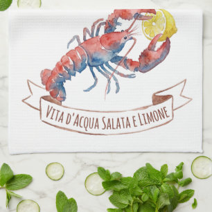 Akvarell Hummer och Citron Italienska Kökshandduk