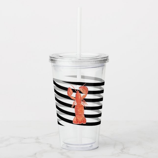 Akvarell Hummer Ränder Monogram Take Away Mugg (Framsida)