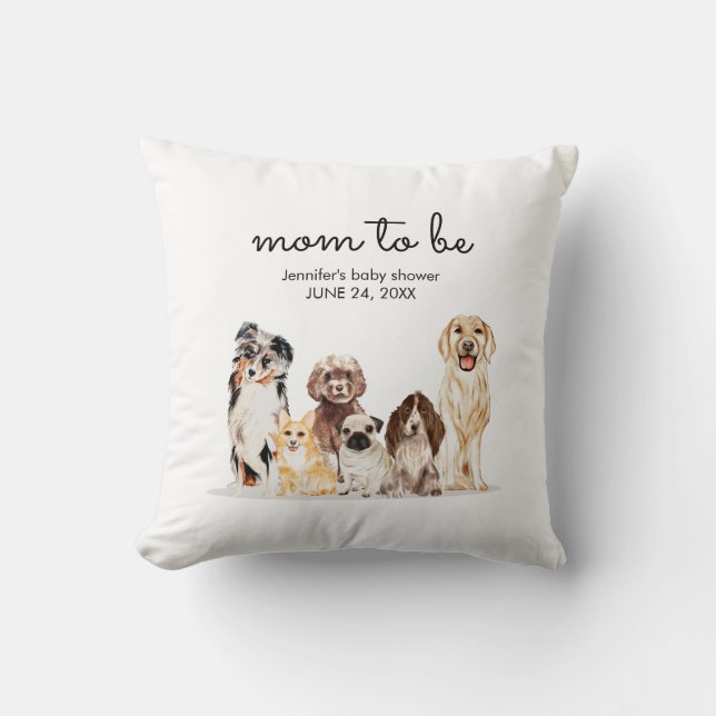 Akvarell Hund babyfest blivande mamma Kudde (Framsida)