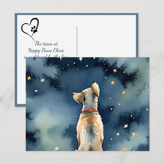 Akvarell Hund Med Stjärnor Husdjur Sympati Förlust Vykort (Fram/baksida)