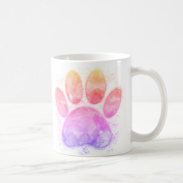 Akvarell Hundfotsavtryck Färgrik Tryck Kaffemugg (Höger)