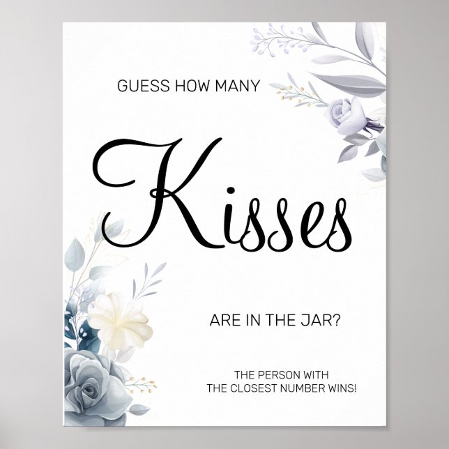 Akvarell Hur många kyssar Bröllopsdusch spelskylt Poster (Framsidan)