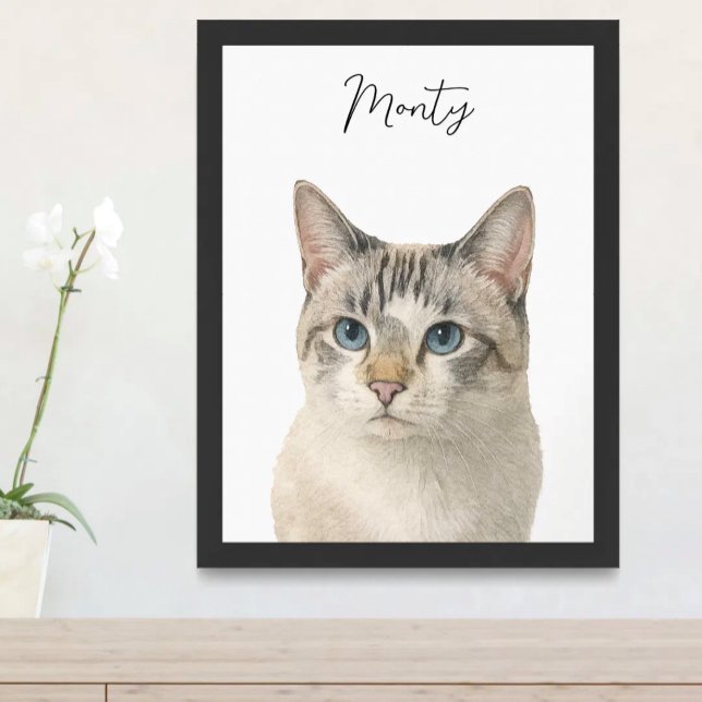 Akvarell Husdjur Katt Porträtt Skript Namn Poster (Skapare uppladdad)