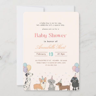 Akvarell Husdjur Pawty Hund Baby Shower Inbjudningar