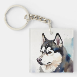 Akvarell Husky Nyckelring Konstnärlig Hund Illustr