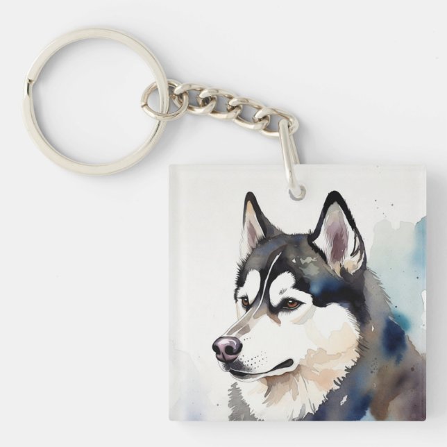 Akvarell Husky Nyckelring Konstnärlig Hund Illustr (Framsidan)