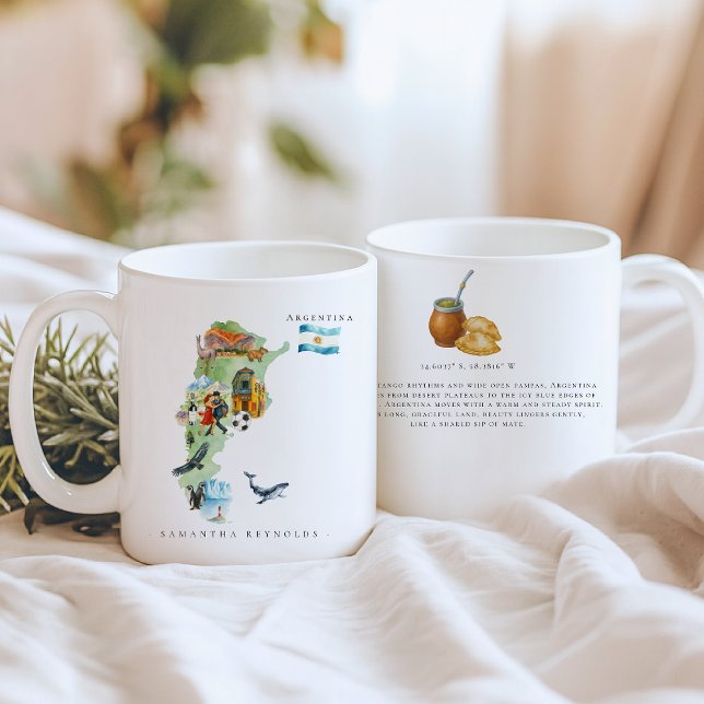 Akvarell Illustrerad Karta Argentina | Monogram Kaffemugg (Skapare uppladdad)