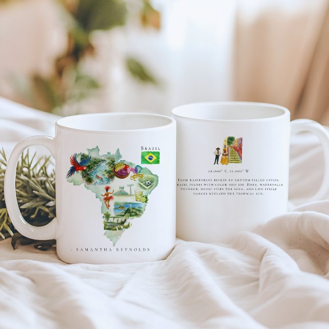 Akvarell Illustrerad Karta Brasilien | Monogram Kaffemugg (Skapare uppladdad)