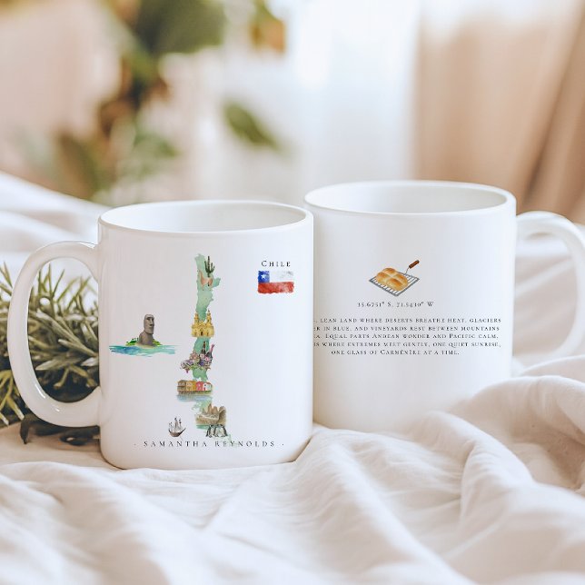 Akvarell Illustrerad Karta Chile | Monogram Kaffemugg (Skapare uppladdad)