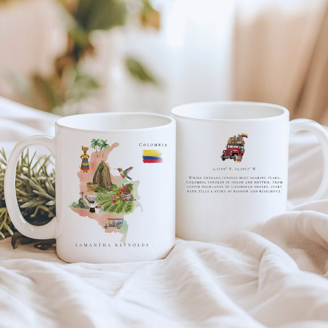 Akvarell Illustrerad Karta Colombia | Monogram Kaffemugg (Skapare uppladdad)