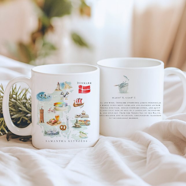 Akvarell Illustrerad Karta Danmark | Monogram Kaffemugg (Skapare uppladdad)
