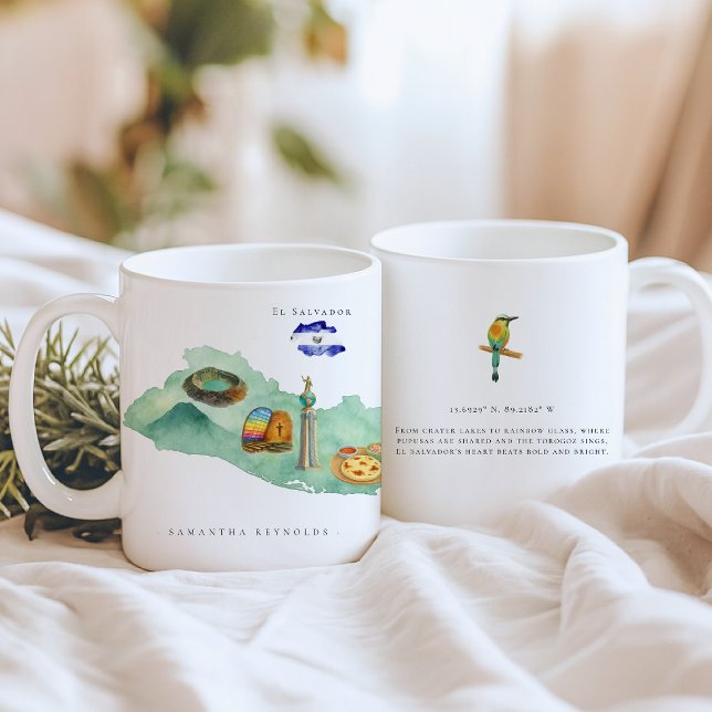 Akvarell Illustrerad Karta El Salvador | Monogram Kaffemugg (Skapare uppladdad)