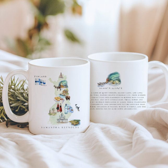 Akvarell Illustrerad Karta Finland | Monogram Kaffemugg (Skapare uppladdad)