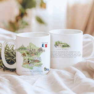 Akvarell Illustrerad Karta Frankrike Monogram Kaffemugg