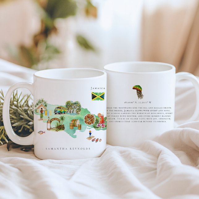Akvarell Illustrerad Karta Jamaica | Monogram Kaffemugg (Skapare uppladdad)