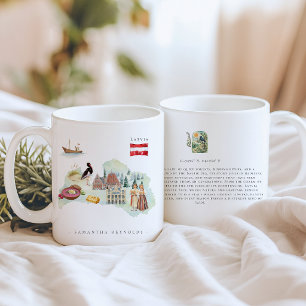 Akvarell Illustrerad Karta Lettland Monogram Kaffemugg