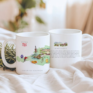 Akvarell Illustrerad Karta Österrike Monogram Kaffemugg